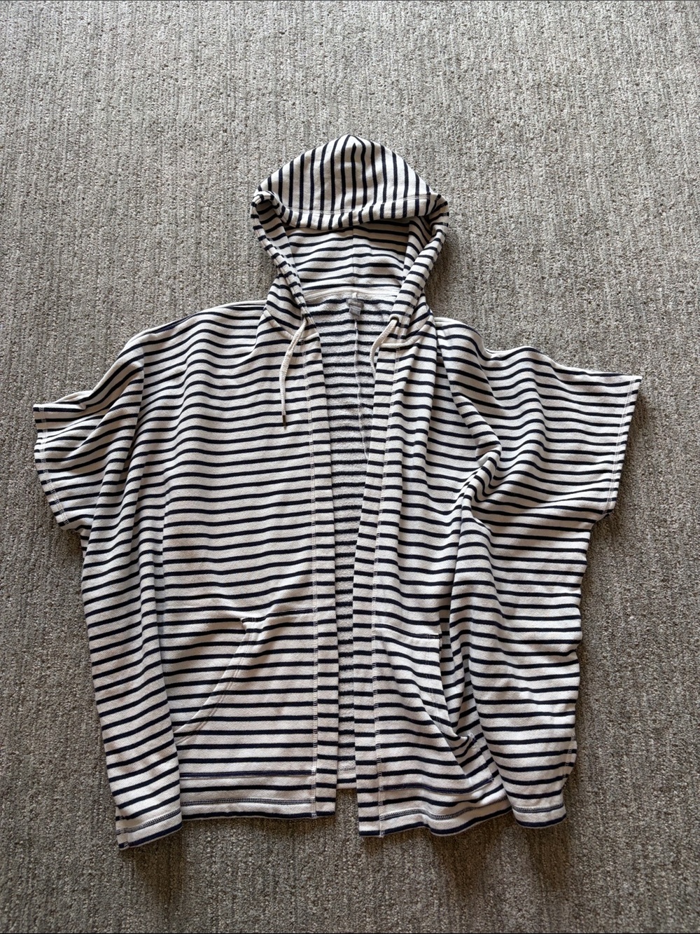 aerie Navy & White Striped Hooded Short-Sleeve Coverup